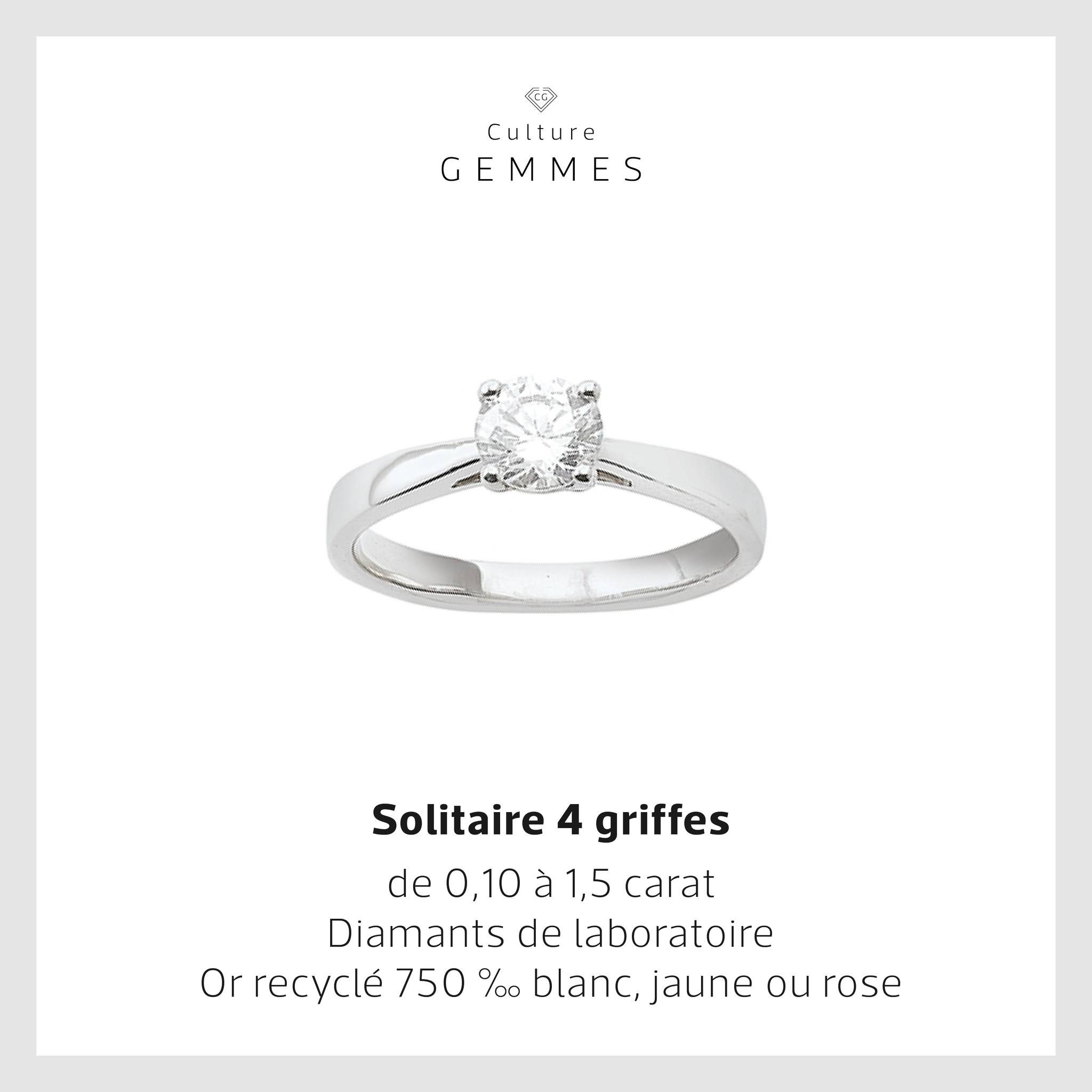 Solitaire 4 griffes 1 carat Culture GEMMES